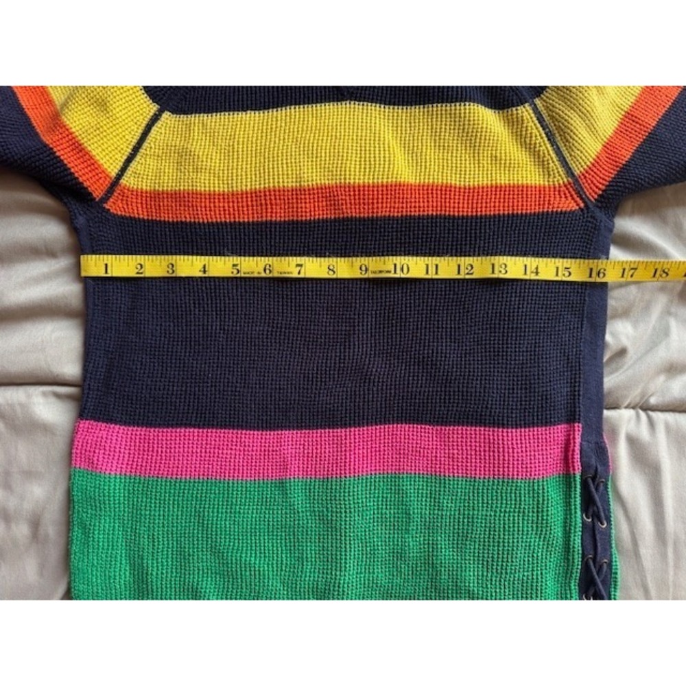 Lauren Jeans Ralph Striped Multicolor Block Laced Sides Waffle Weave Sweater MED - Picture 6 of 10